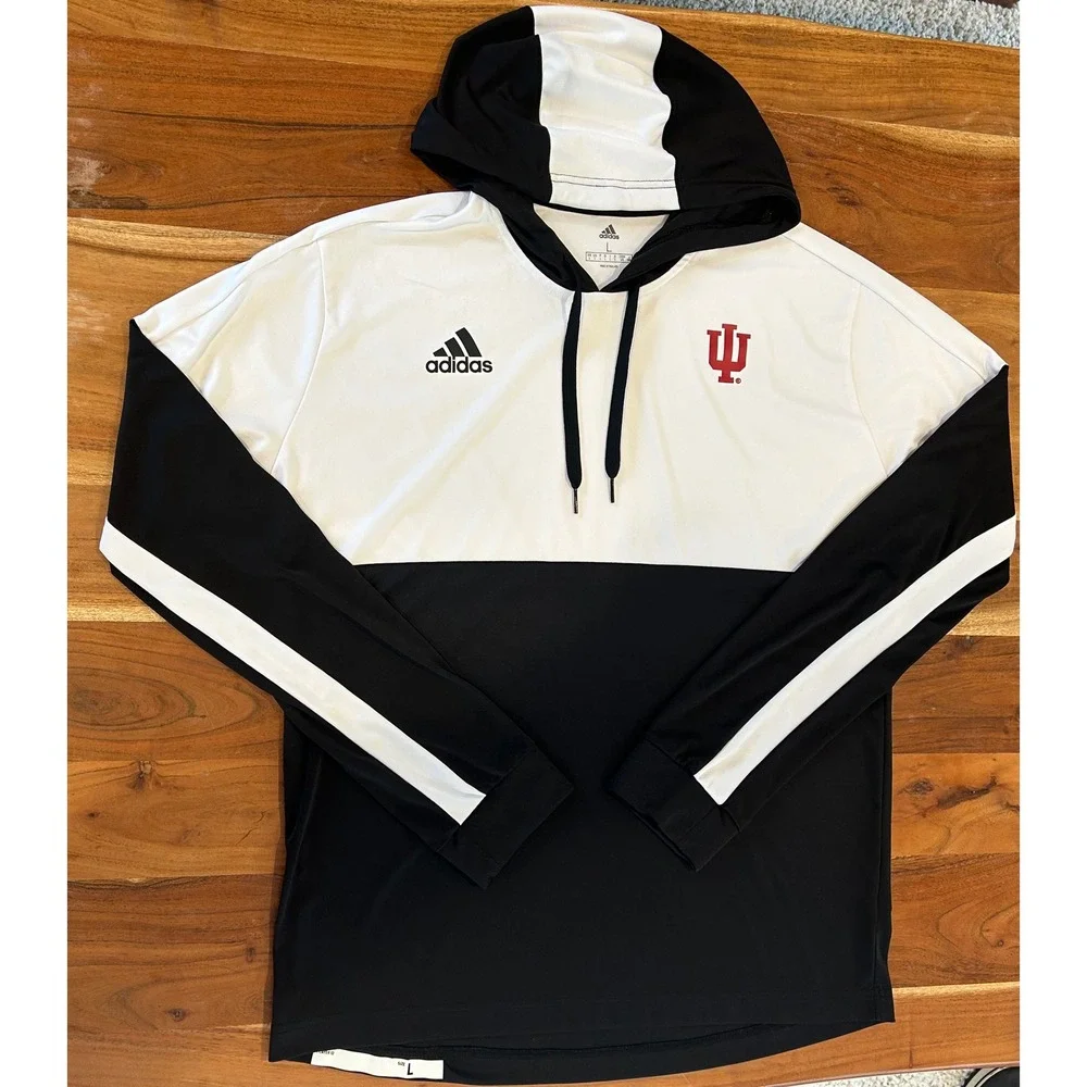 Adidas Indiana University IU Hoosiers Hoodie Mens Large Black White Colorblock